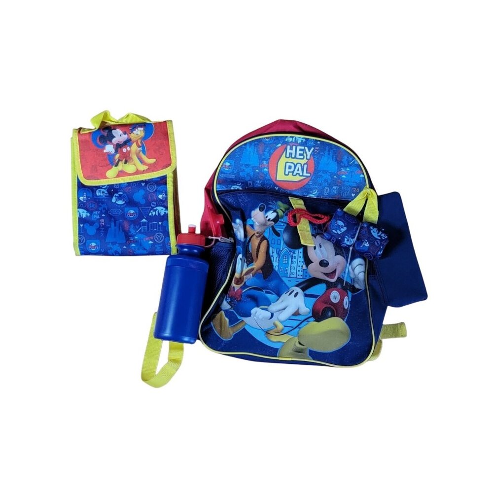 Disney Mickey Mouse Donald Goofy Pluto Hey Pal 5 piece Backpack lunch bag bottle